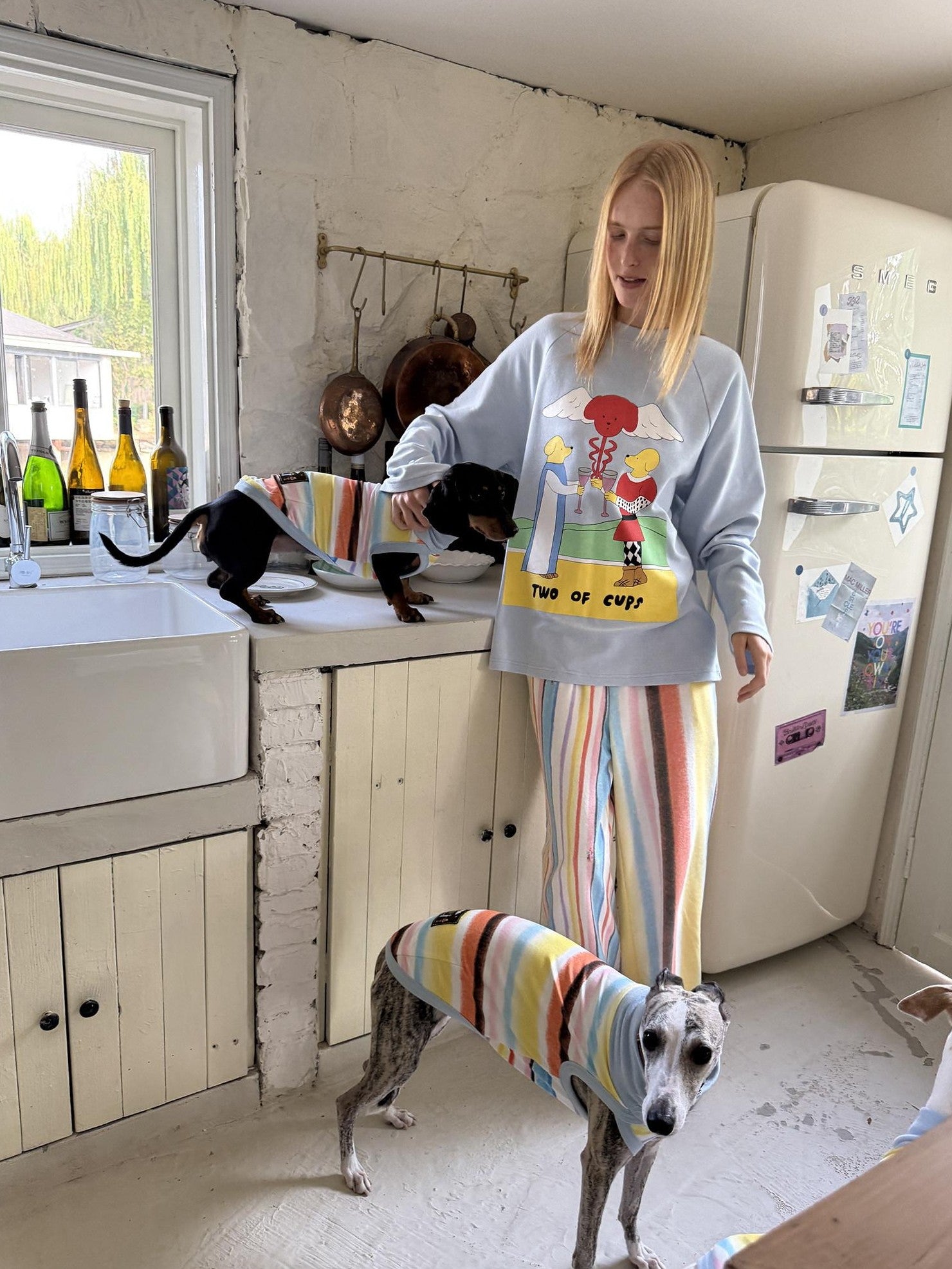 sancco house Striped Tarot Puppy Print Loose Women&