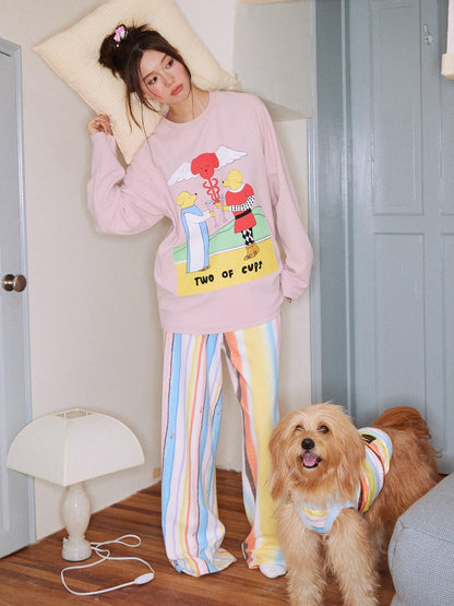 sancco house Striped Tarot Puppy Print Loose Women&