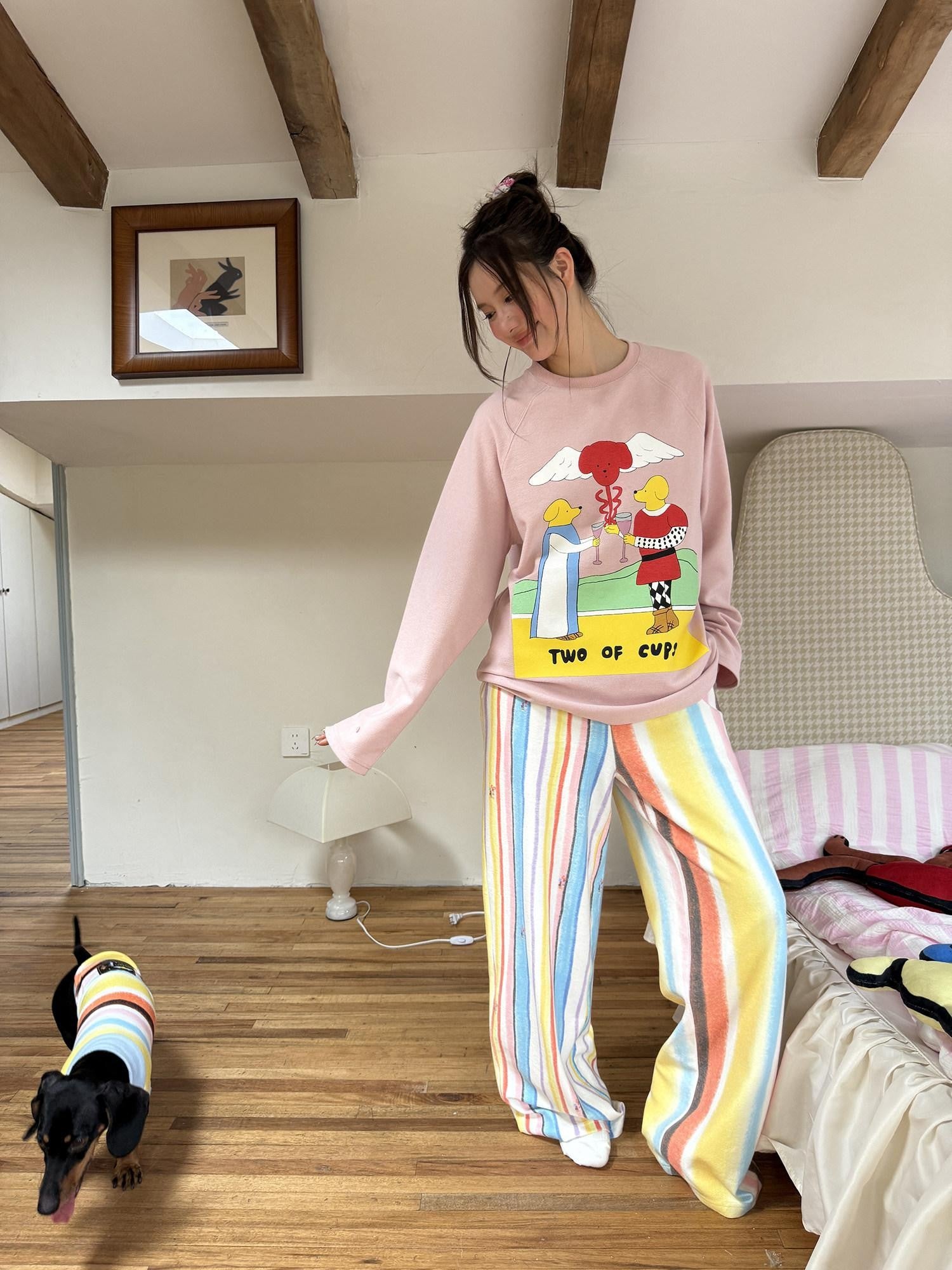 sancco house Striped Tarot Puppy Print Women&