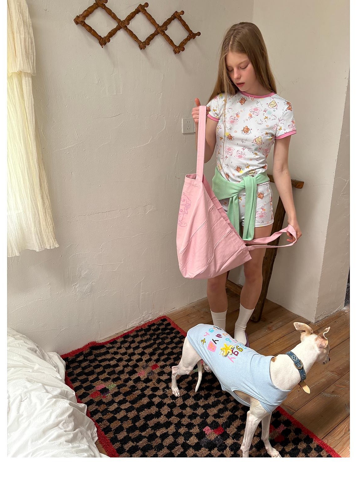 sancco house Sweet Puppy Vintage Print Lyocell Cotton Women&