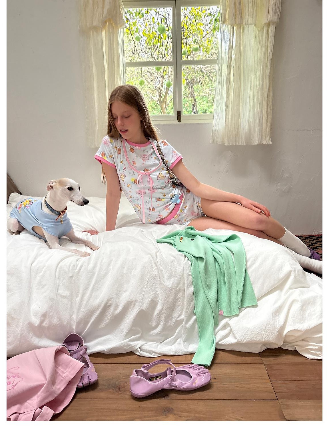 sancco house Sweet Puppy Vintage Print Lyocell Cotton Women&