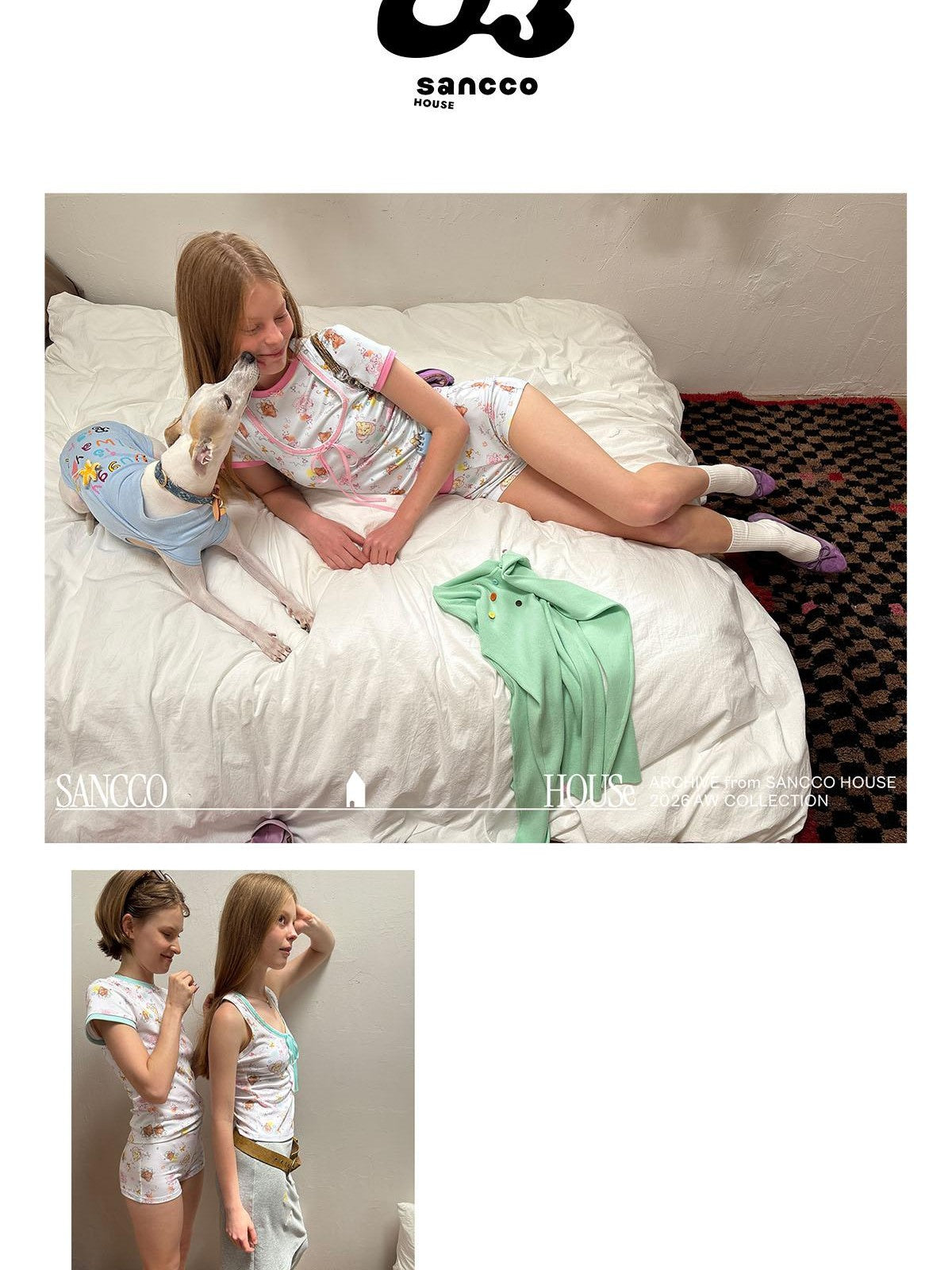 sancco house Sweet Puppy Vintage Print Lyocell Cotton Women&