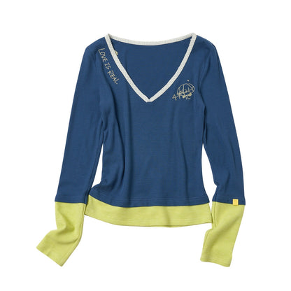 sancco_house_V-neck_Embroidered_Faux_Two_Piece_Slim_Fit_Women&