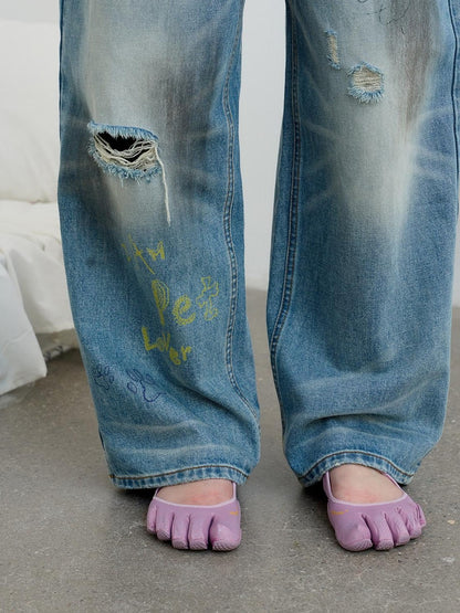 sancco house Vintage Distressed Graffiti Patch Embroidered Women&