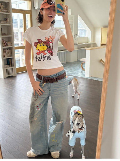 sancco house Vintage Distressed Graffiti Patch Embroidered Women&
