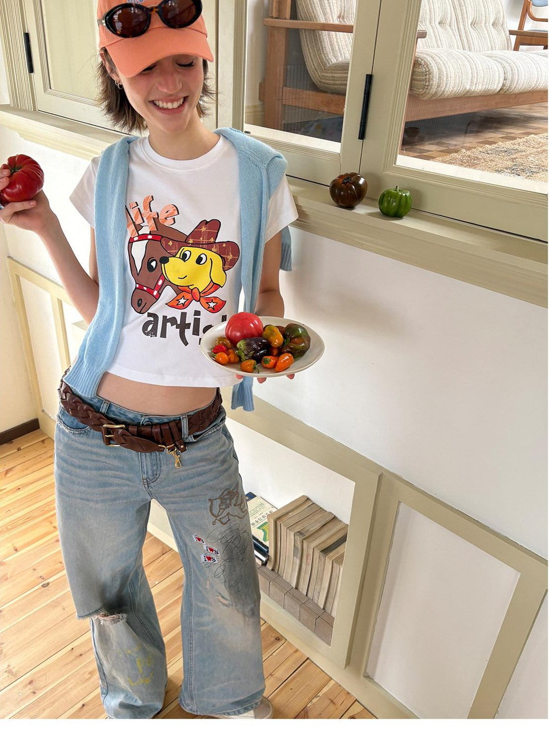 sancco house Vintage Distressed Graffiti Patch Embroidered Women&