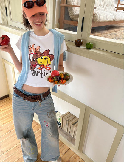sancco house Vintage Distressed Graffiti Patch Embroidered Women&