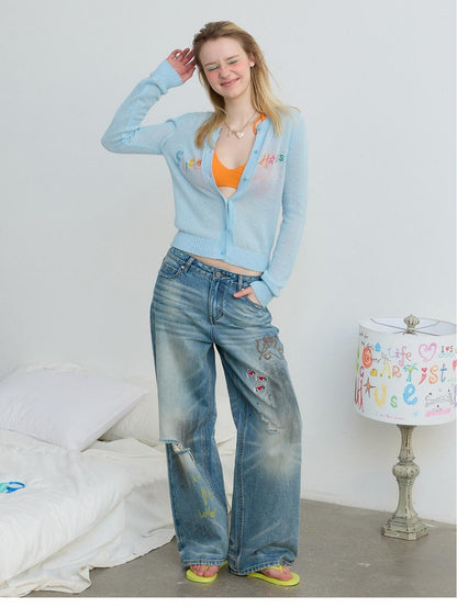 sancco house Vintage Distressed Graffiti Patch Embroidered Women&