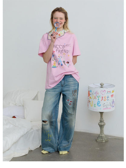 sancco house Vintage Distressed Graffiti Patch Embroidery Women&
