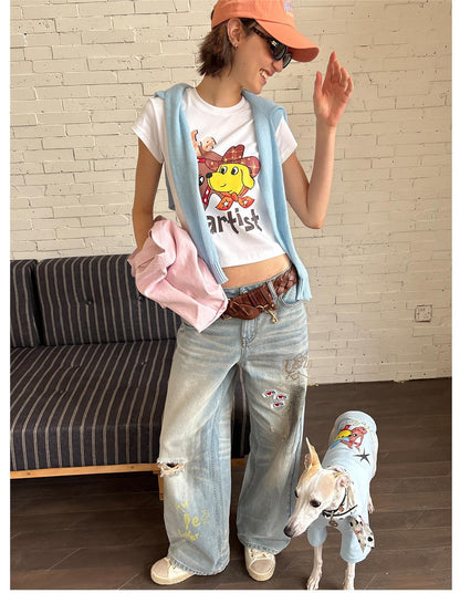 sancco house Vintage Distressed Graffiti Patch Embroidery Women&