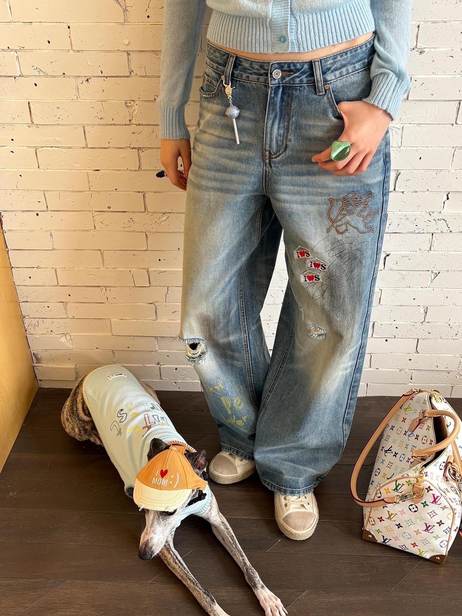 sancco house Vintage Distressed Graffiti Patch Embroidery Women&