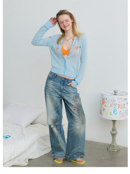 sancco house Vintage Distressed Graffiti Patch Embroidery Women&