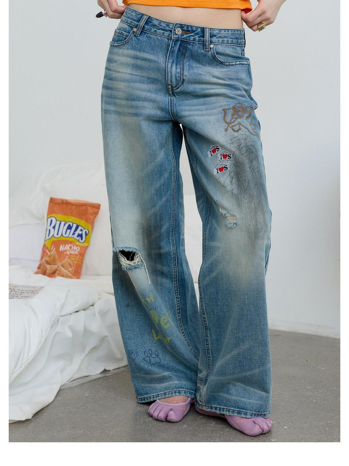 sancco house Vintage Distressed Graffiti Patch Embroidery Women&