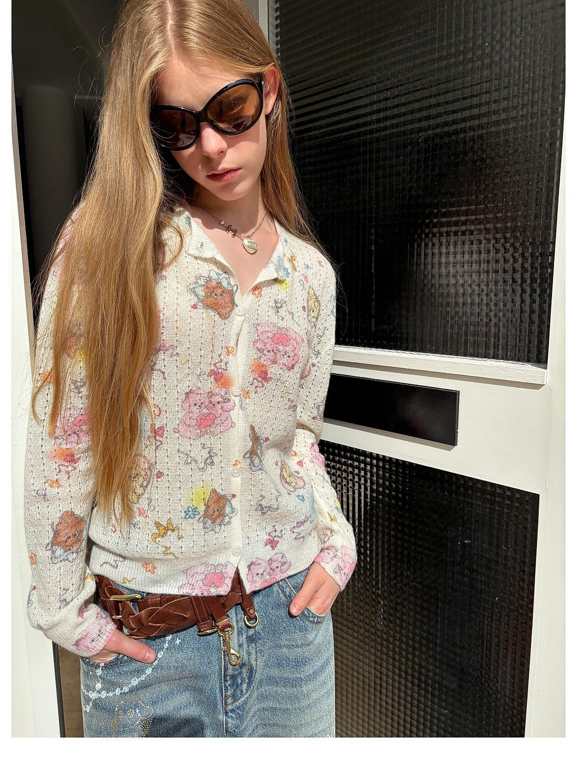 sancco house Vintage Print Wool Alpaca Open Knit Women&