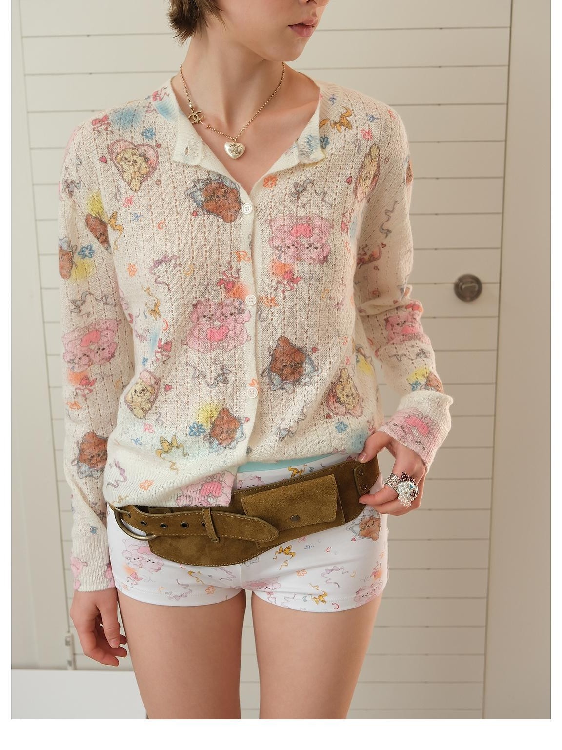 sancco house Vintage Print Wool Alpaca Open Knit Women&