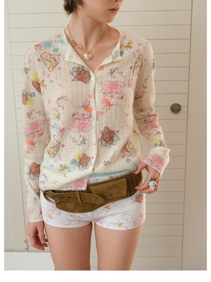 sancco house Vintage Print Wool Alpaca Open Knit Women&