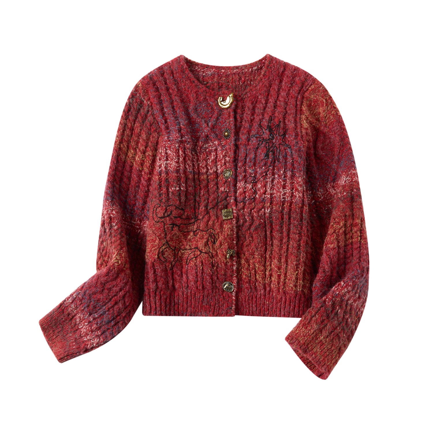 sancco_house_Vintage_Red_Gradient_Cable_Knit_Embroidered_Pearl_Yarn_Women&