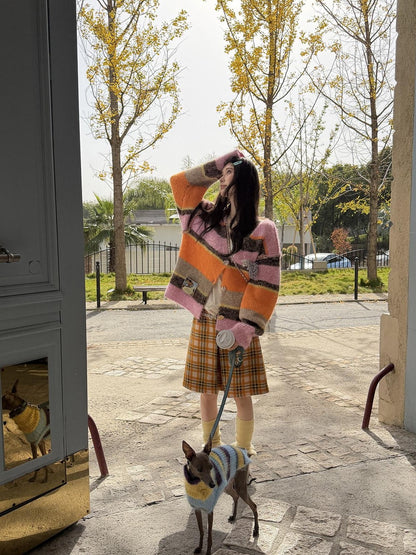 sancco house Vintage Yellow Plaid Double Waist Loops Women&