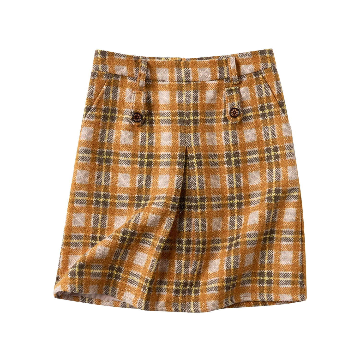 sancco_house_Vintage_Yellow_Plaid_High_Waist_Double_Tab_Women&