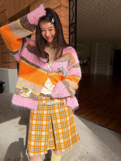 sancco house Vintage Yellow Plaid High Waist Double Tab Women&