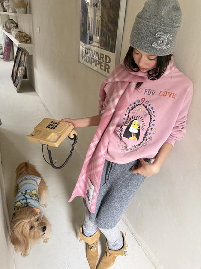 sancco house Washed Crewneck Nun Puppy Print Women&