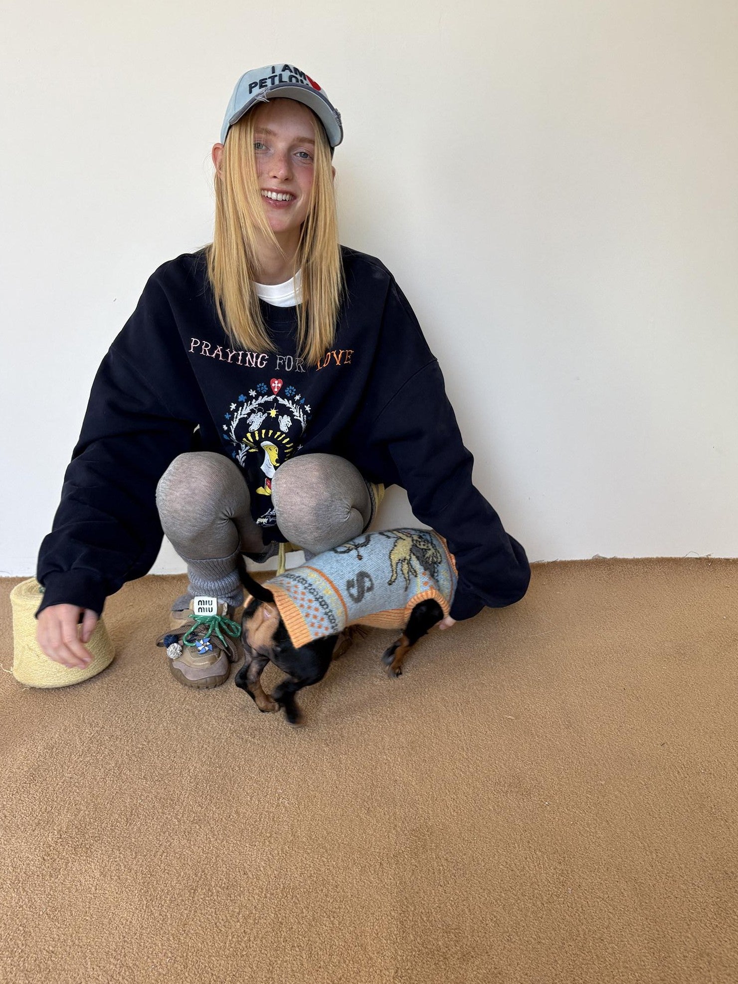 sancco house Washed Crewneck Nun Puppy Print Women&