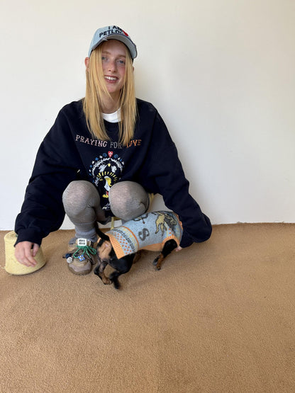 sancco house Washed Crewneck Nun Puppy Print Women&