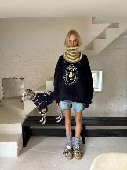 sancco house Washed Crewneck Nun Puppy Print Women&