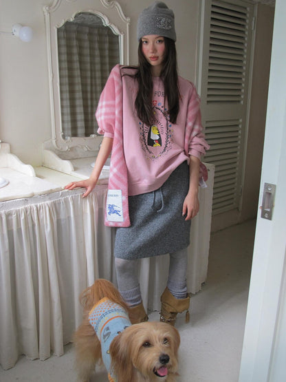 sancco house Washed Crewneck Nun Puppy Print Women&