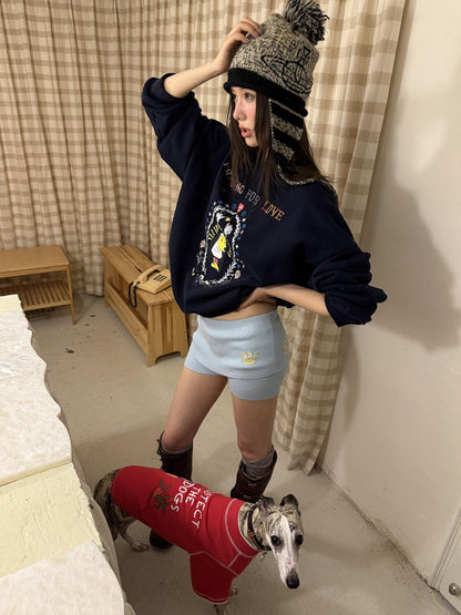 sancco house Washed Crewneck Nun Puppy Print Women&