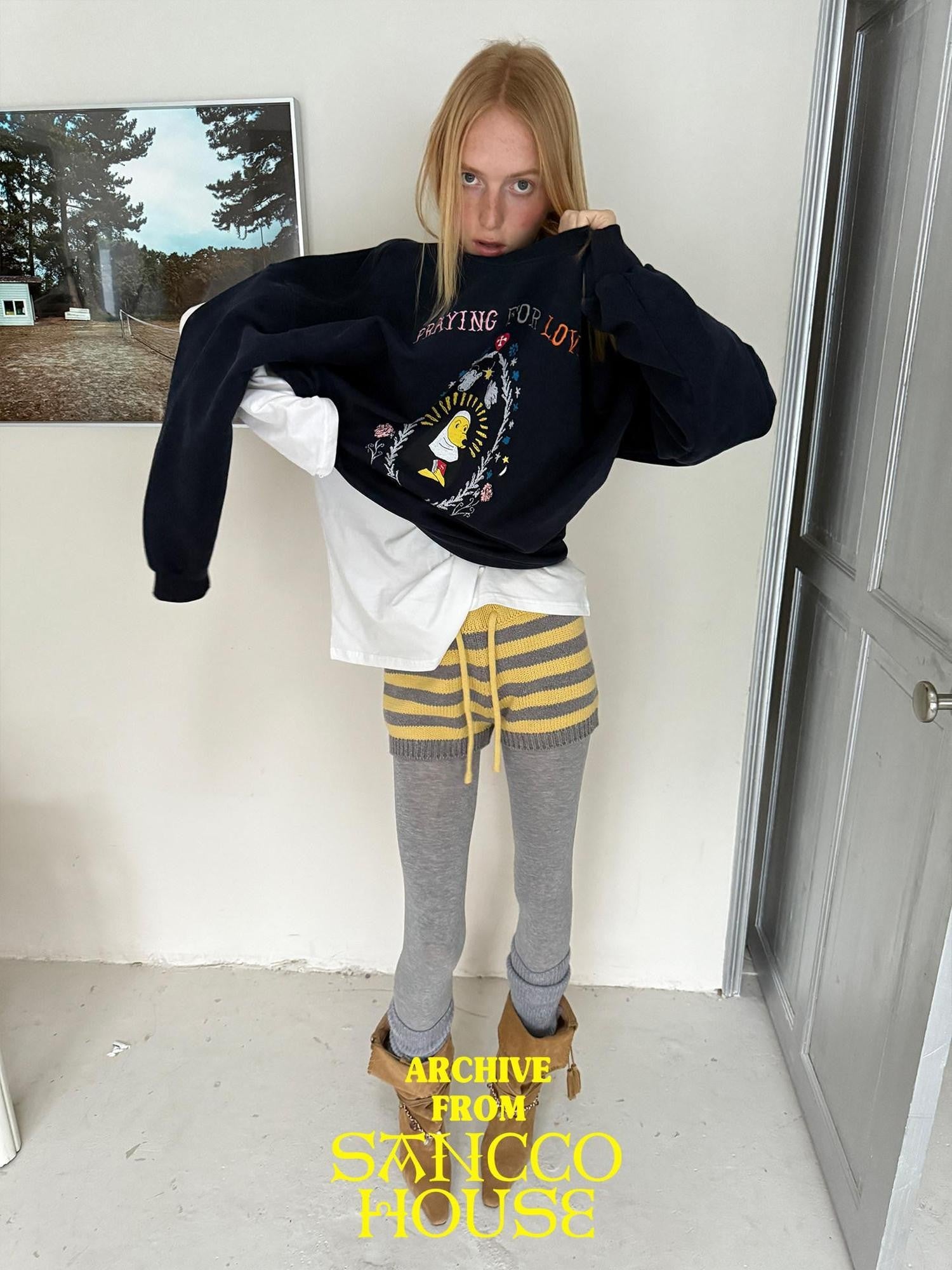 sancco house Washed Crewneck Nun Puppy Print Women&