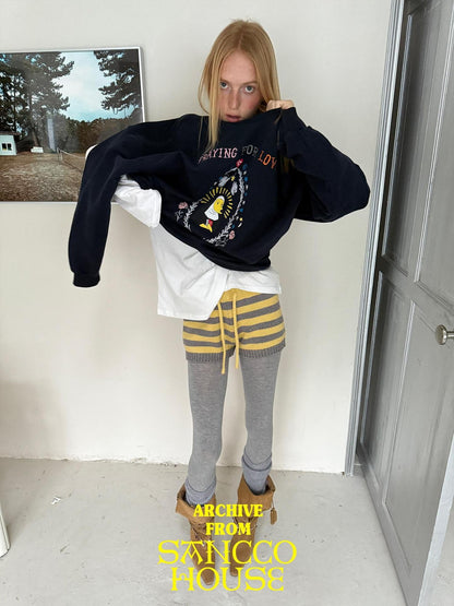 sancco house Washed Crewneck Nun Puppy Print Women&
