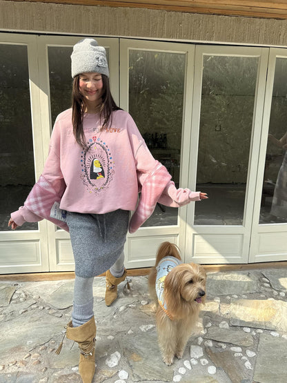 sancco house Washed Crewneck Nun Puppy Print Women&
