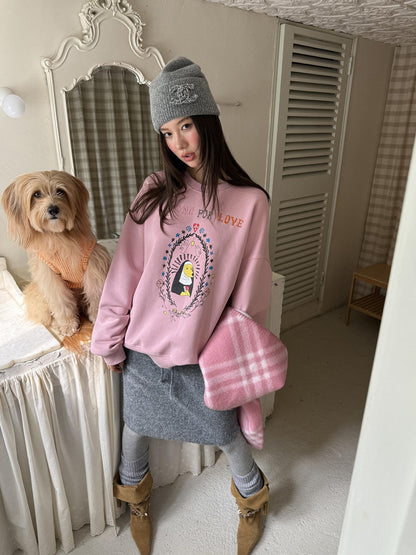 sancco house Washed Crewneck Nun Puppy Print Women&