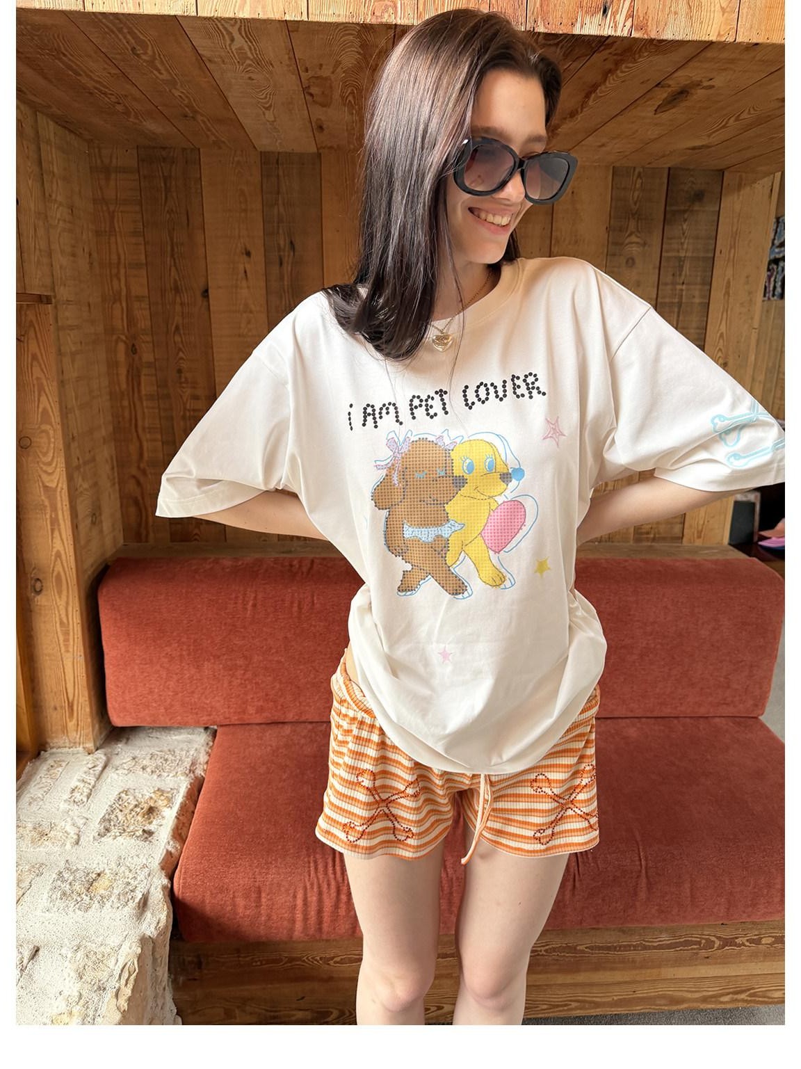 sancco house White Perler Bead Puppy Cartoon Print Women&