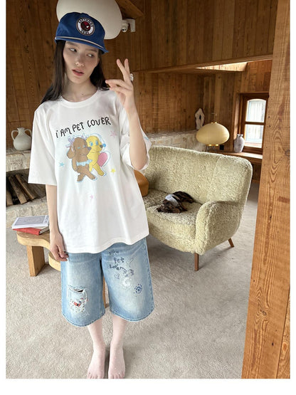 sancco house White Perler Bead Puppy Cartoon Print Women&