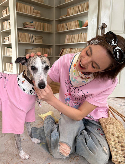 sancco house White Pink Cute Print Crew Neck Women&