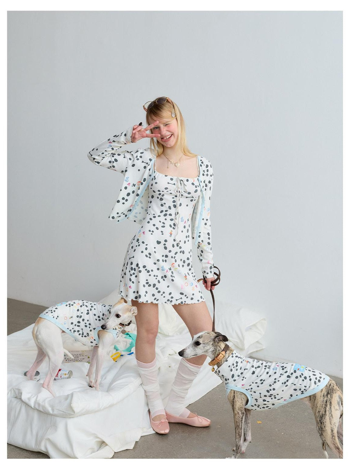 sancco house White Polka Dot Print Jacquard Knit Women&