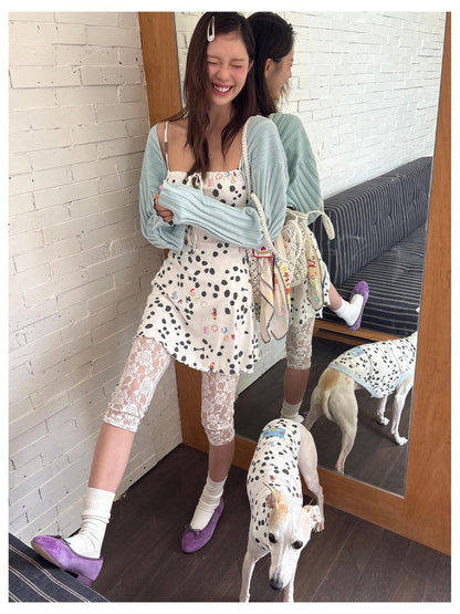 sancco house White Polka Dot Print Jacquard Knit Women&
