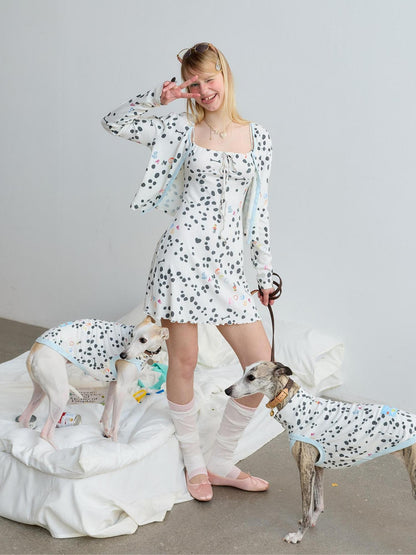 sancco house White Polka Dot Print Jacquard Knit Women&