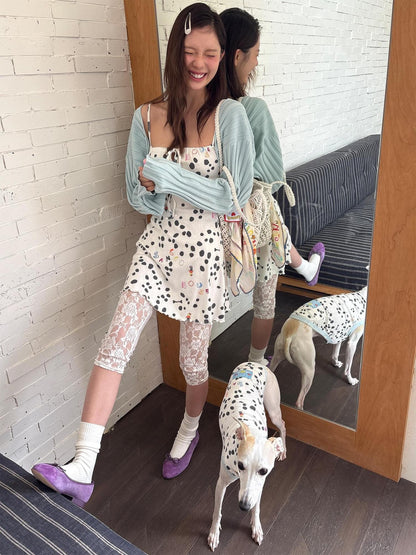 sancco house White Polka Dot Print Jacquard Knit Women&
