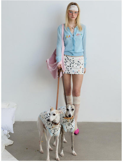 sancco house White Polka Dot Print Jacquard Knit Women&