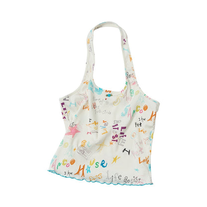 sancco_house_White_Printed_Wavy_Hem_Slim_Cardigan_Camisole_Cotton_Women&