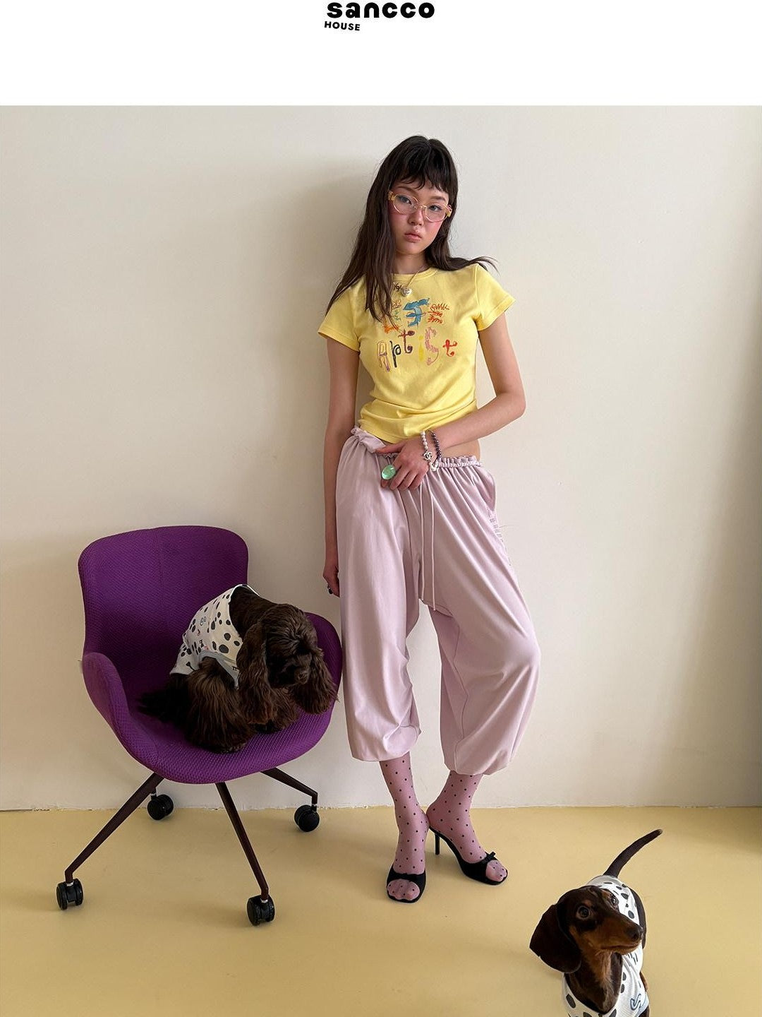 sancco house Yellow Hand Drawn Graffiti Letter Slim Women&