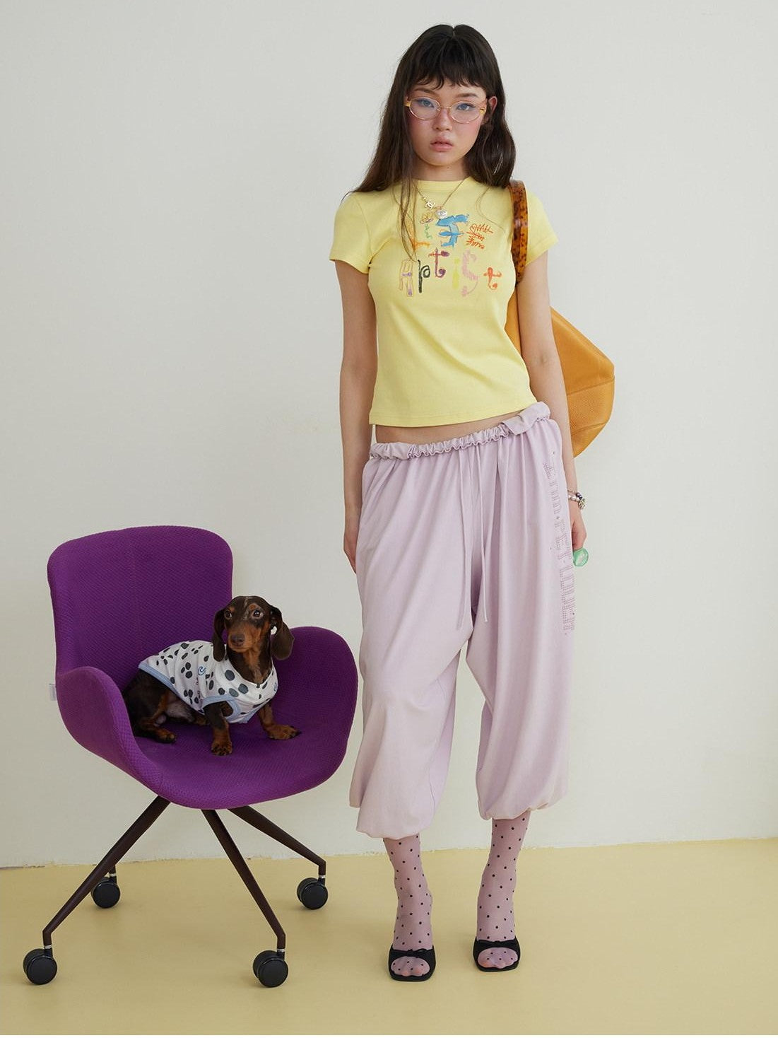 sancco house Yellow Hand Drawn Graffiti Letter Slim Women&