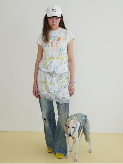 sancco house Yellow Hand Drawn Graffiti Letter Slim Women&