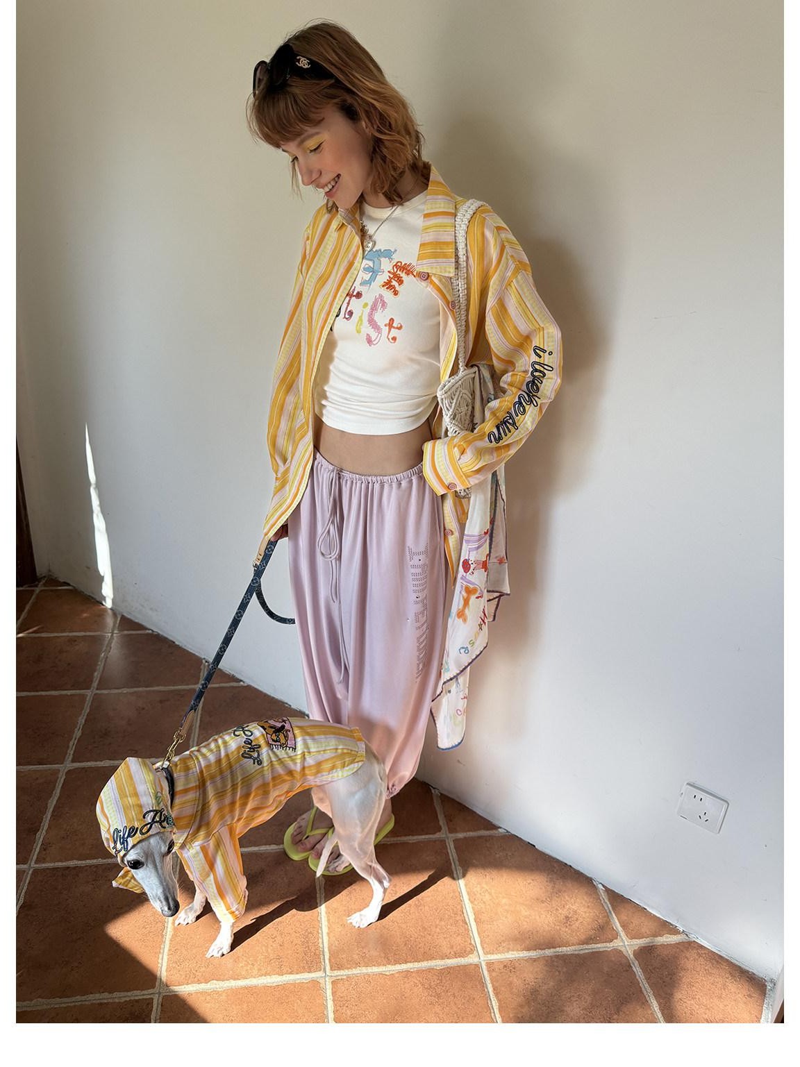 sancco house Yellow Handpainted Graffiti Letter Slim Fit Women&