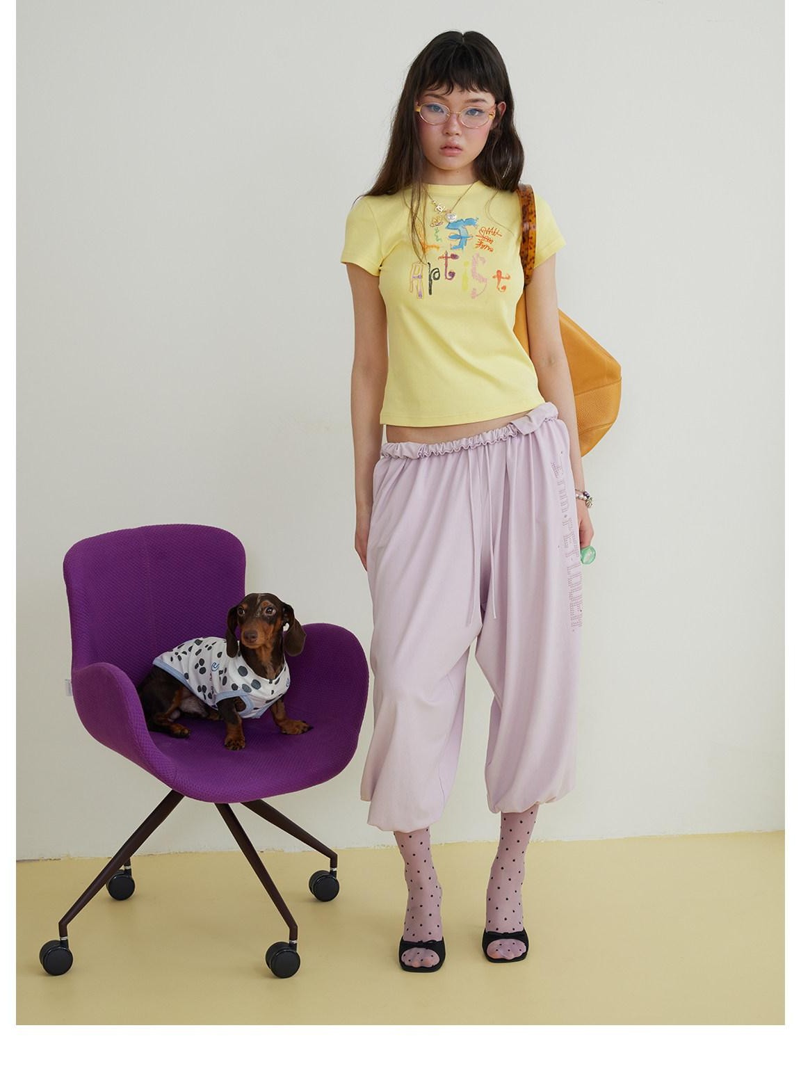 sancco house Yellow Handpainted Graffiti Letter Slim Fit Women&