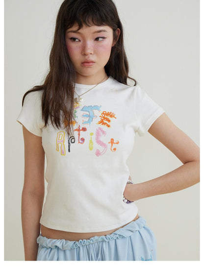 sancco house Yellow Handpainted Graffiti Letter Slim Fit Women&