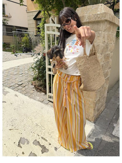 sancco house Yellow Handpainted Graffiti Letter Slim Fit Women&